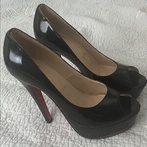 Christian Louboutin Black Peep-Toe Platform Heels. Made in Italy
